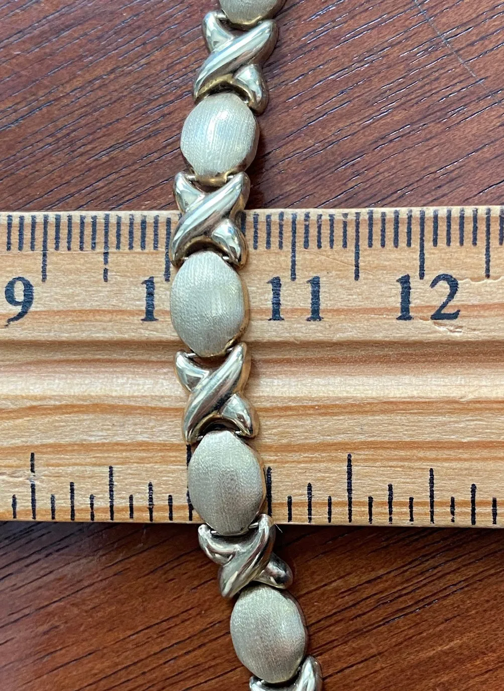 10k Yellow Gold Two Tone XO Tennis Bracelet Signed OR