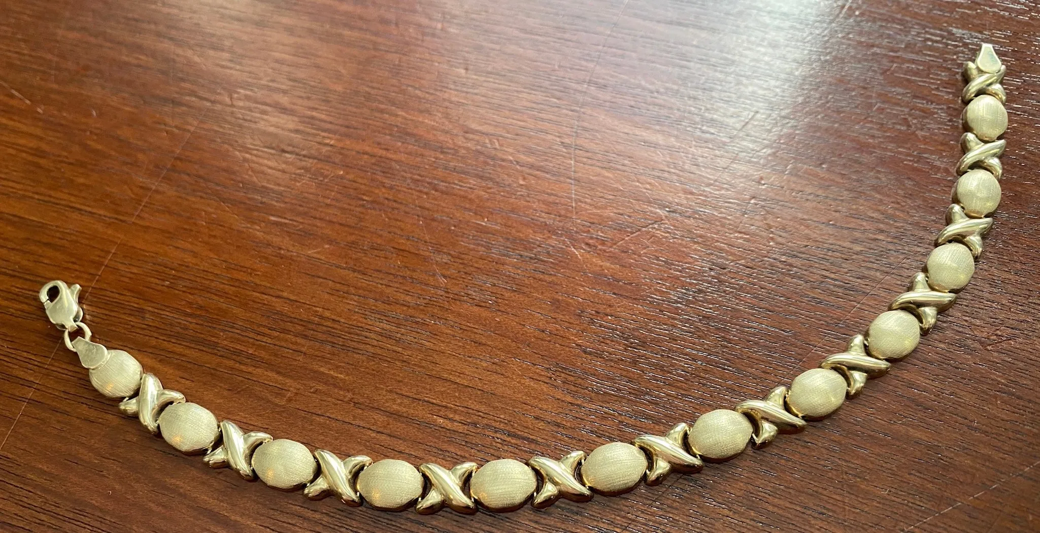 10k Yellow Gold Two Tone XO Tennis Bracelet Signed OR