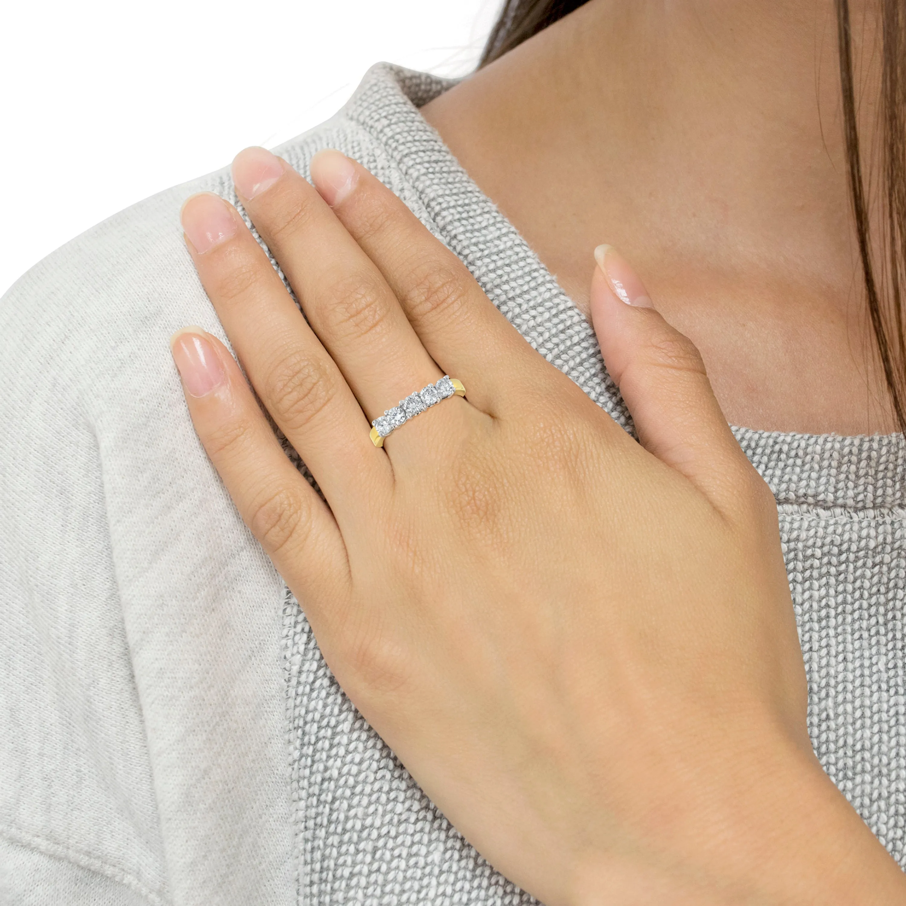 14KT Two Toned Gold 5 Stone Diamond Ring
