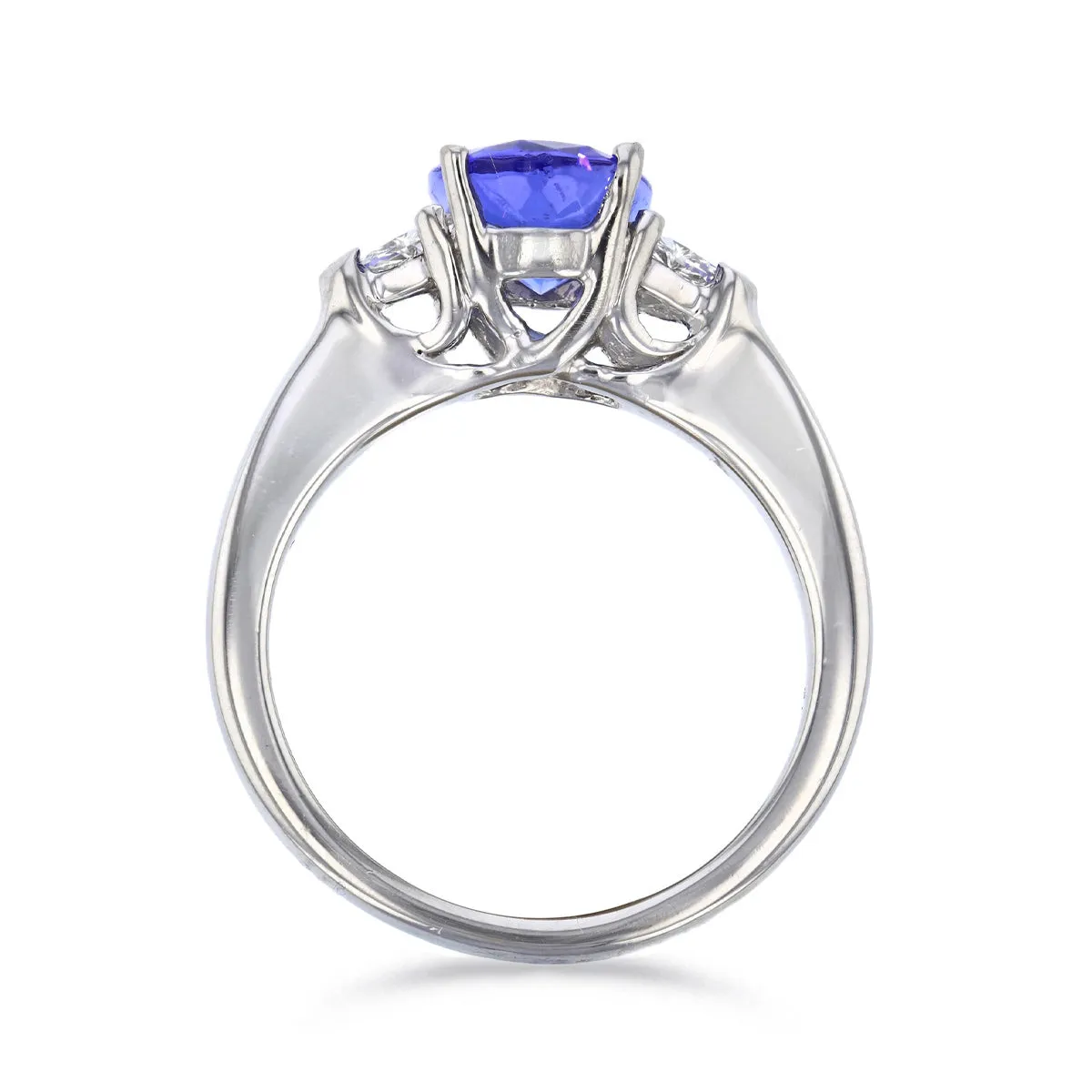 2.23ct Oval Cut Tanzanite and Trillion Cut Diamonds Three stone Ring | Pre-Loved | Platinum