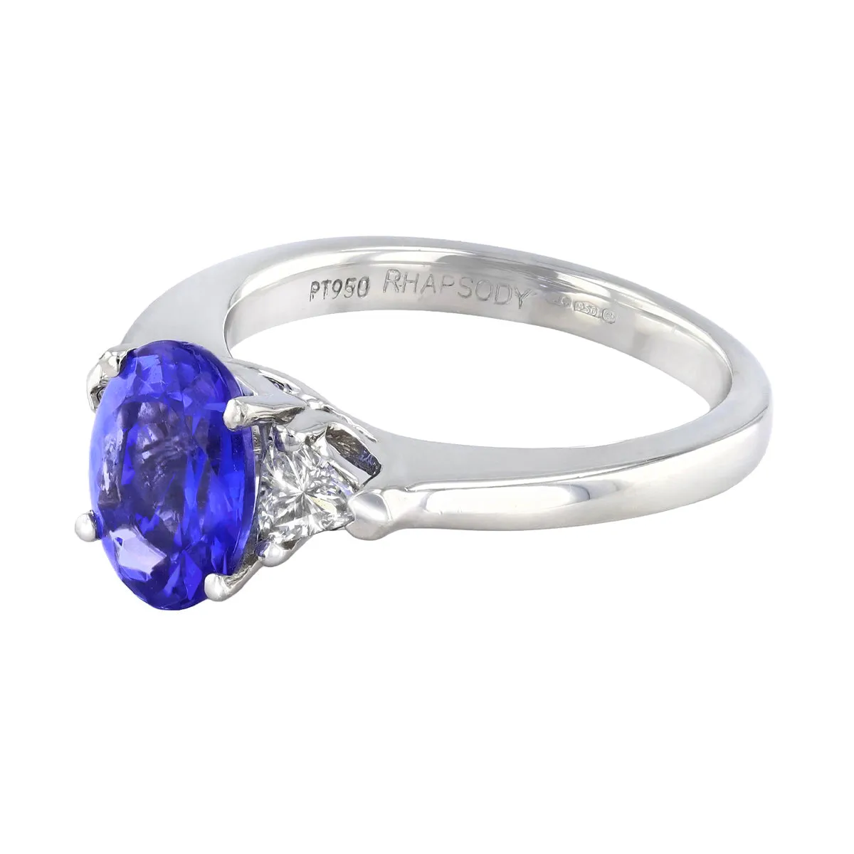 2.23ct Oval Cut Tanzanite and Trillion Cut Diamonds Three stone Ring | Pre-Loved | Platinum