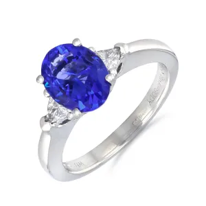 2.23ct Oval Cut Tanzanite and Trillion Cut Diamonds Three stone Ring | Pre-Loved | Platinum