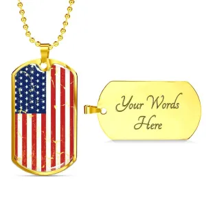 4th of July, American Flag Necklace, American Flag Pendant,  Patriotic Gift,- US Flag Necklace , Custom Engraving At The Back