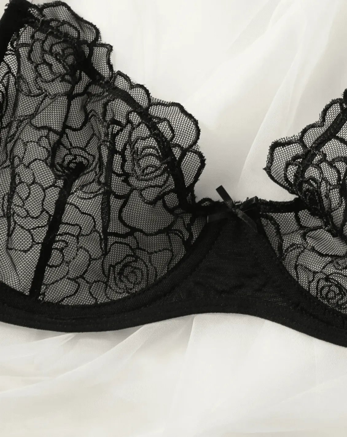 Black Lingerie Set Rose Embroidery