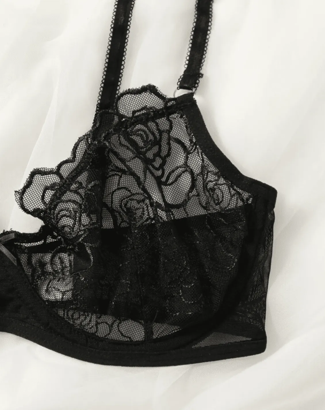 Black Lingerie Set Rose Embroidery