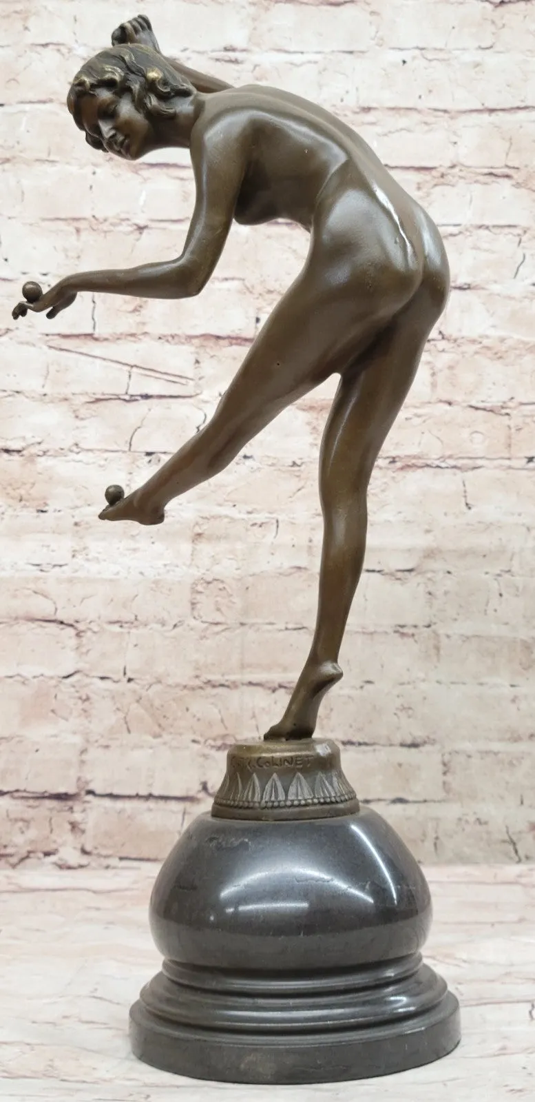 Claire Jeanne Roberte Colinet (Brazil, 1880-1950) Nude Juggler Bronze Statue