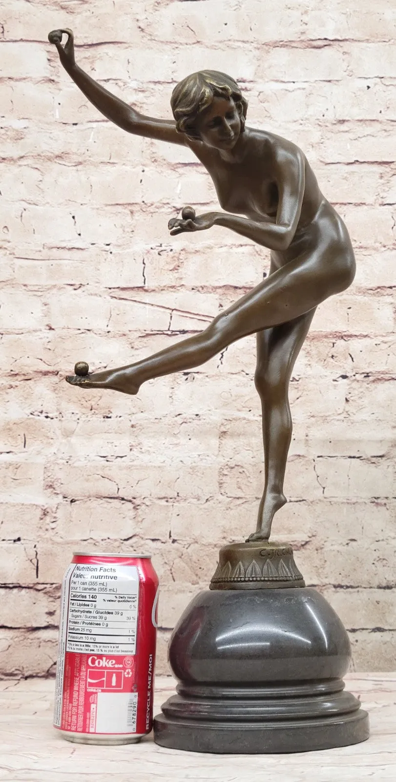 Claire Jeanne Roberte Colinet (Brazil, 1880-1950) Nude Juggler Bronze Statue