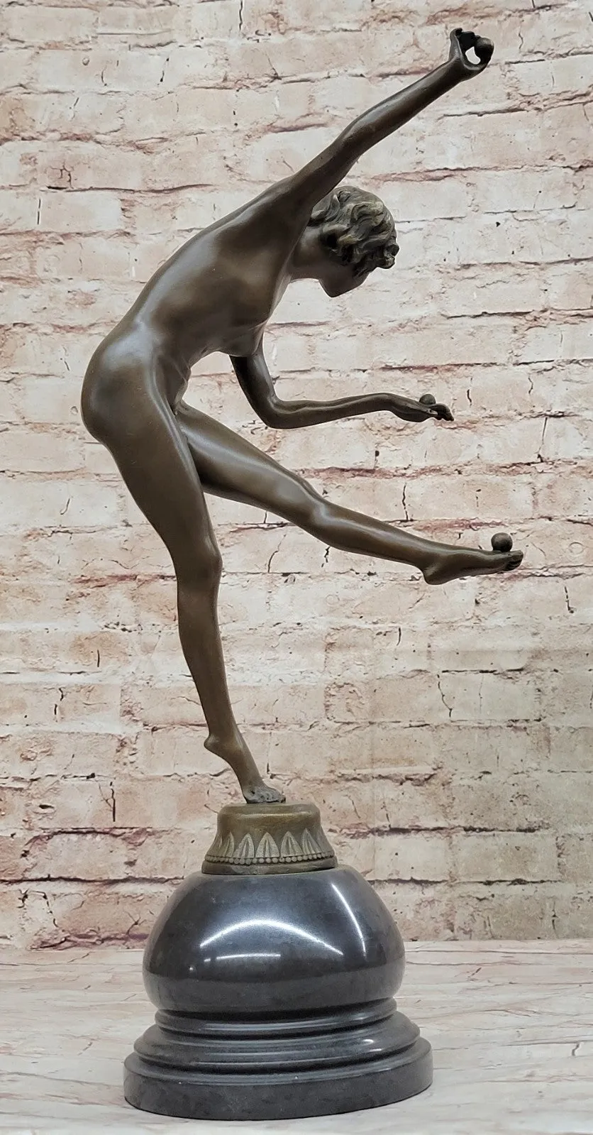 Claire Jeanne Roberte Colinet (Brazil, 1880-1950) Nude Juggler Bronze Statue