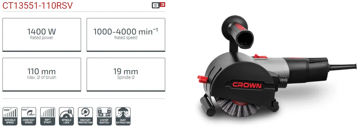 Crown Burnishing Grinding Polisher 1400W 110mm
