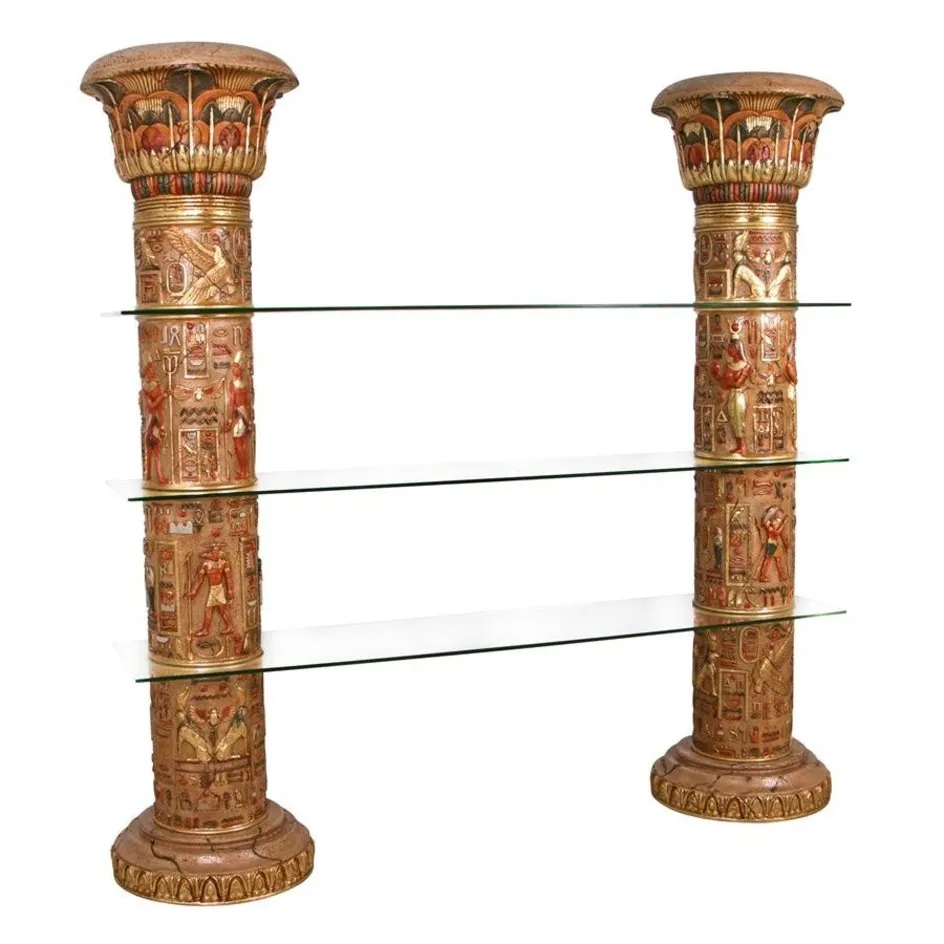 Egyptian Carved Columns  Wall Unit of Luxor Shelves With Real Gold Leafs