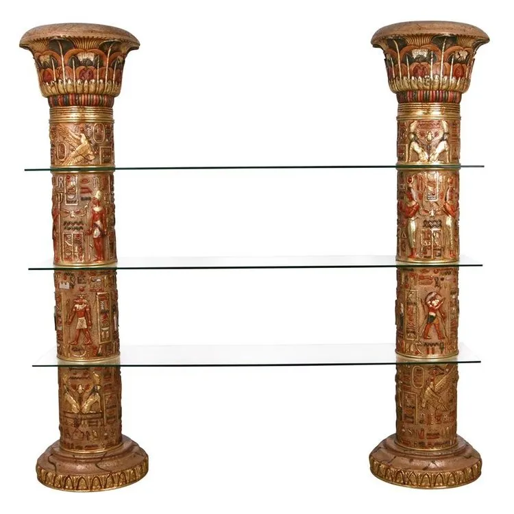 Egyptian Carved Columns  Wall Unit of Luxor Shelves With Real Gold Leafs