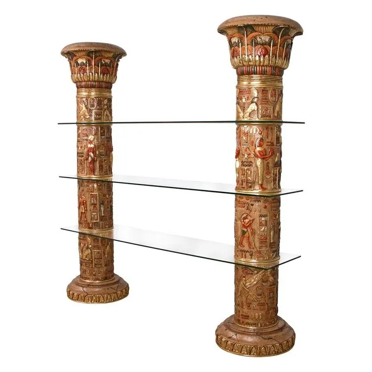Egyptian Carved Columns  Wall Unit of Luxor Shelves With Real Gold Leafs