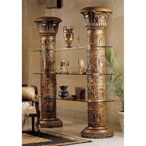 Egyptian Carved Columns  Wall Unit of Luxor Shelves With Real Gold Leafs