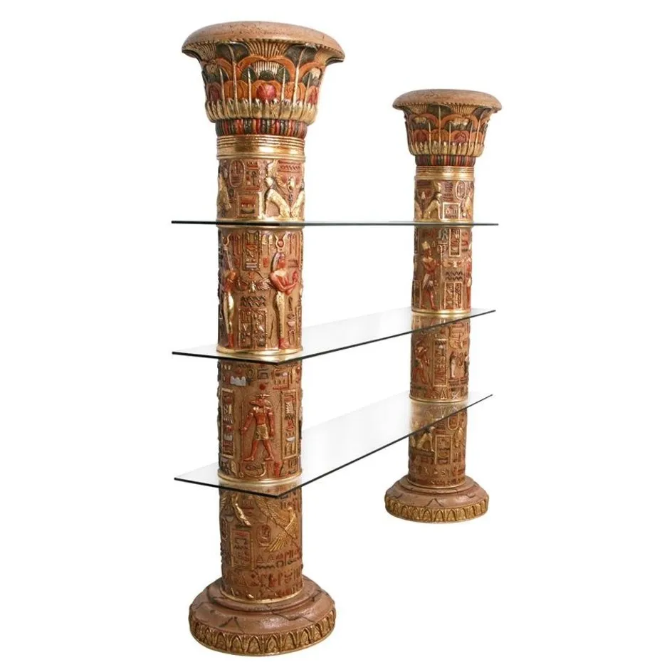 Egyptian Carved Columns  Wall Unit of Luxor Shelves With Real Gold Leafs