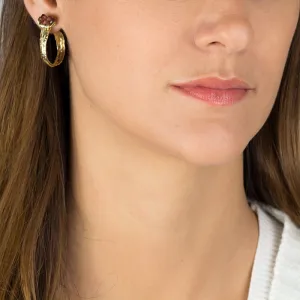 Garnet Golden Crown Hoop Earrings