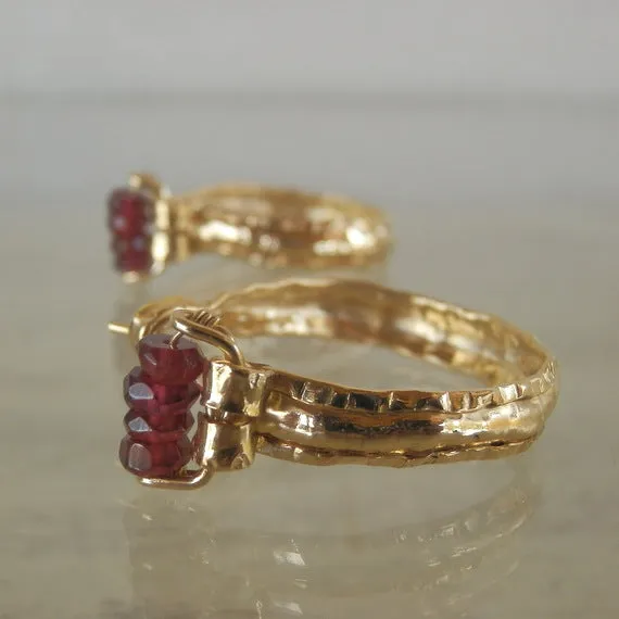 Garnet Golden Crown Hoop Earrings