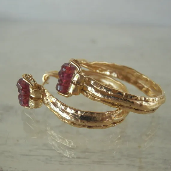Garnet Golden Crown Hoop Earrings