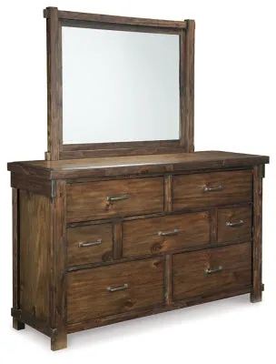 Lakeleigh Califorina King Panel Bed with Upholstered Bench with Mirrored Dresser, Chest and Nightstand