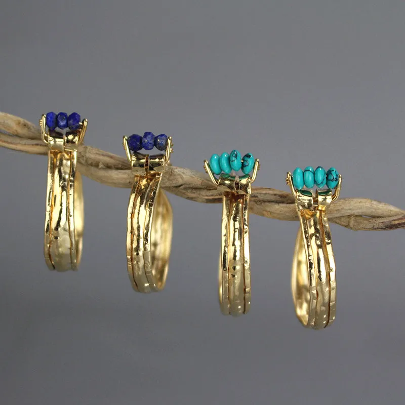 Lapis Golden Crown Hoop Earrings