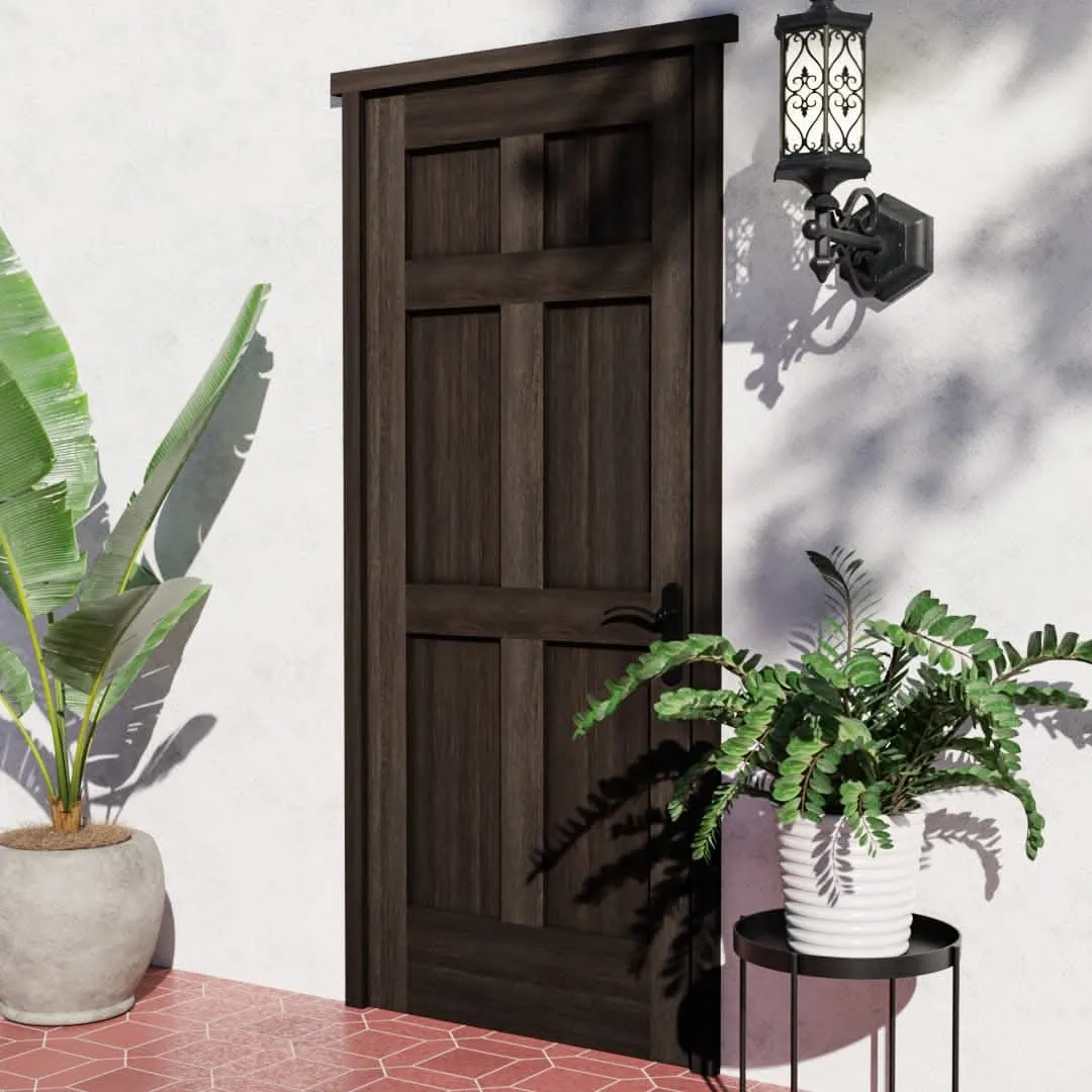 Mid-Century Modern 6 Panel Solid Wooden Front Door