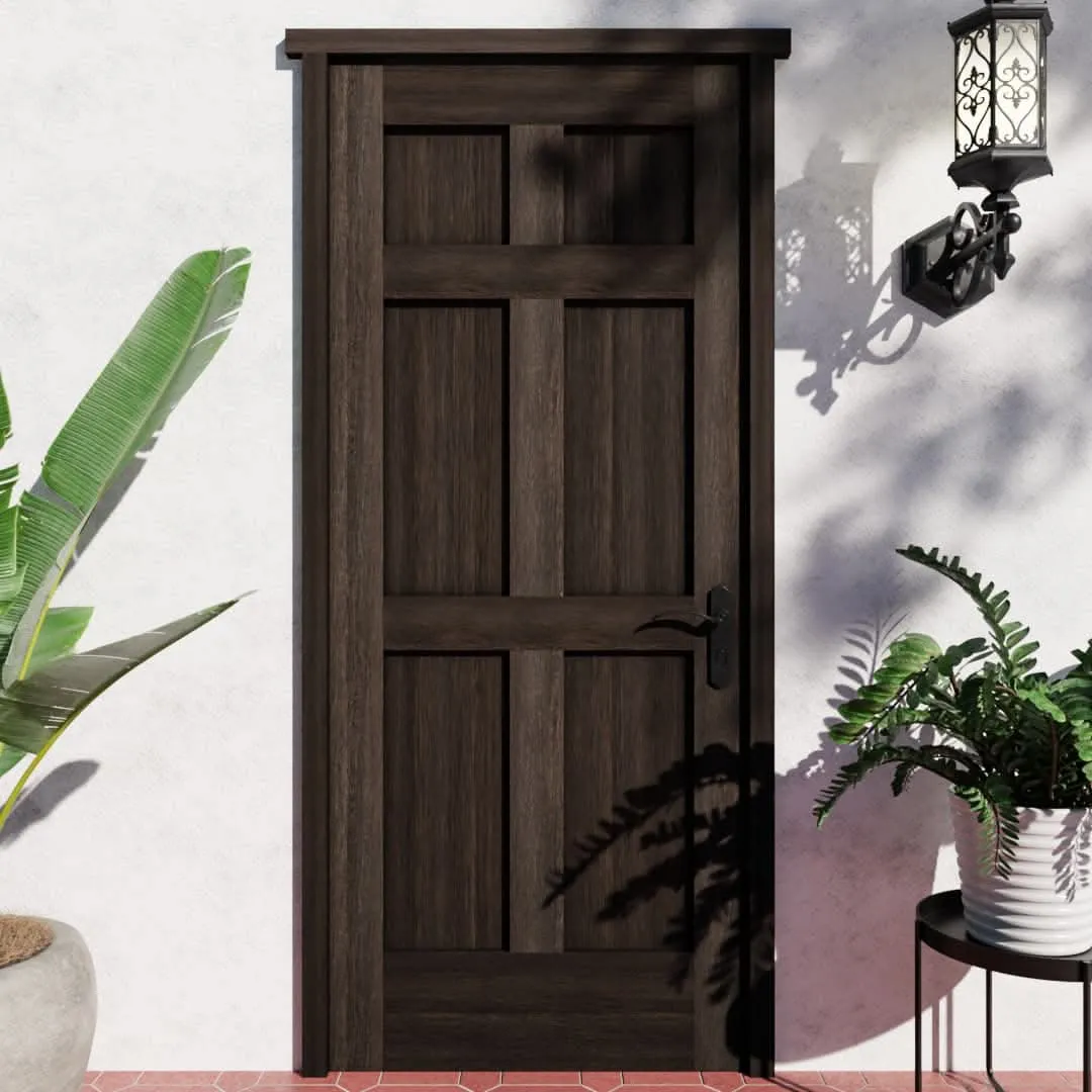 Mid-Century Modern 6 Panel Solid Wooden Front Door