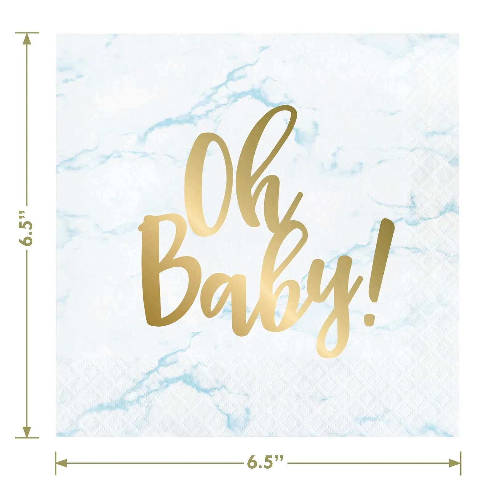 Oh Baby Boy Blue Marble and Gold Footprints Paper Dessert Plates, Lunch Napkins, and Forks (Serves 16)