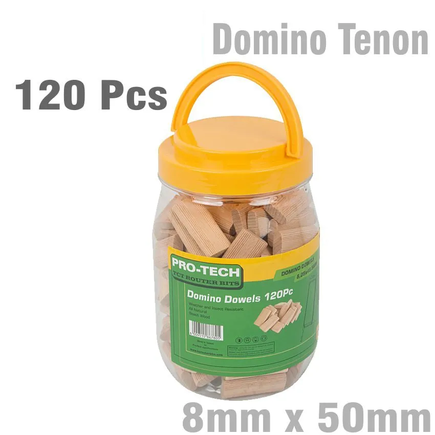 PRO-TECH DOMINO TENON 8X50MM 120PC JAR BEECH WOOD PTD0850