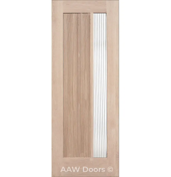 Puerto - Exterior Modern White Oak Wood Entry Solid Front Door with Reeded Glass