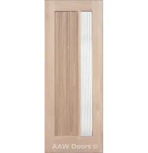 Puerto - Exterior Modern White Oak Wood Entry Solid Front Door with Reeded Glass