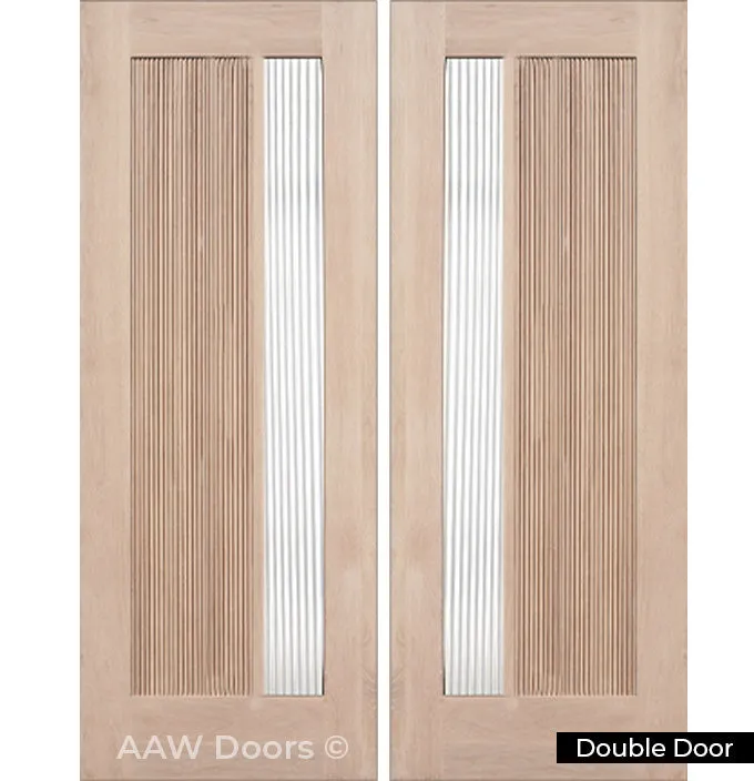 Puerto - Exterior Modern White Oak Wood Entry Solid Front Door with Reeded Glass