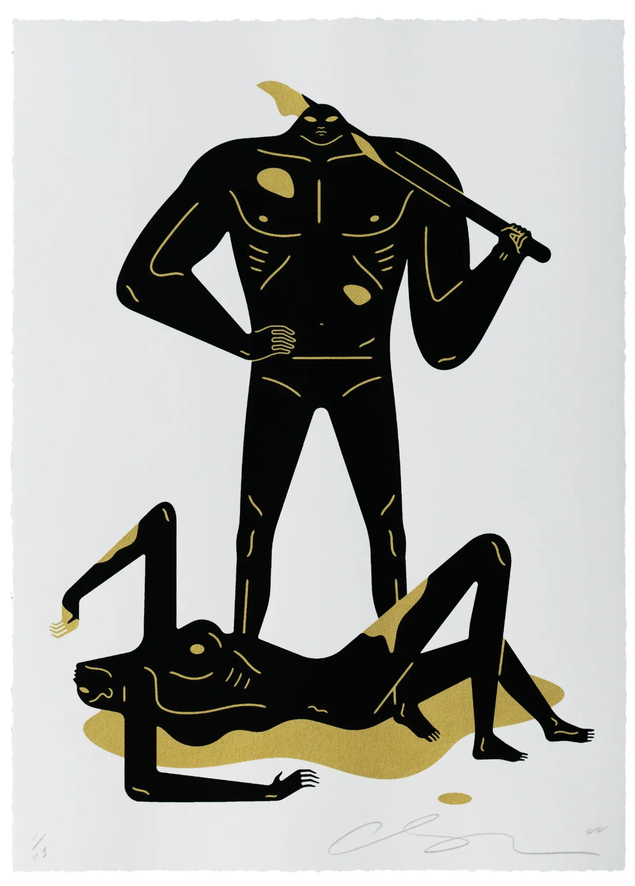 The Naked Woman & Man White Silkscreen Print by Cleon Peterson