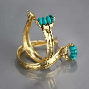 Turquoise Howlite Golden Crown Hoop Earrings