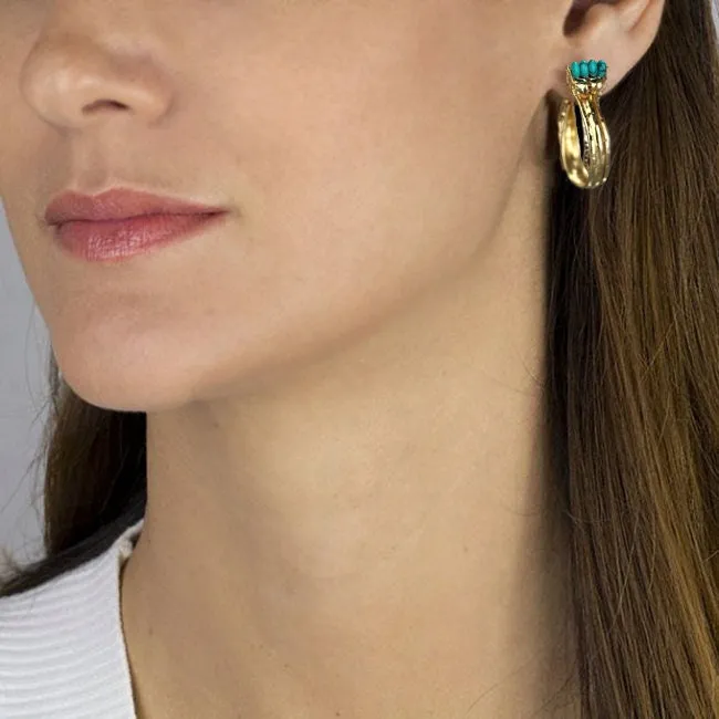 Turquoise Howlite Silver Crown Hoop Earrings